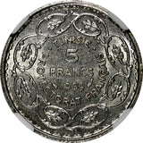 Tunisia  Silver AH1358 // 1939 5 Francs NGC MS63 Mint Luster KM# 264 (046)