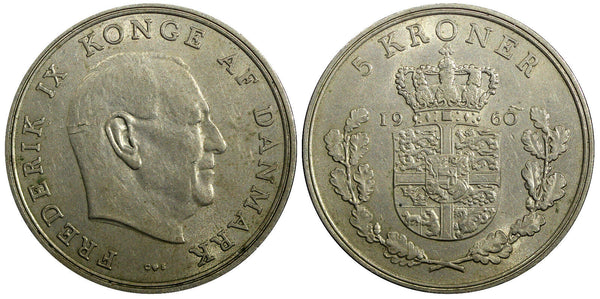 Denmark Frederik IX Copper-Nickel 1960 5 Kroner 1st Year Type KM# 853.1 (21 966)