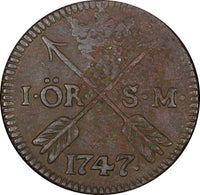 Sweden Frederick I (1720-1751) Copper 1747 S.M. 1 ORE Avesta Mint KM#416.1 (350)