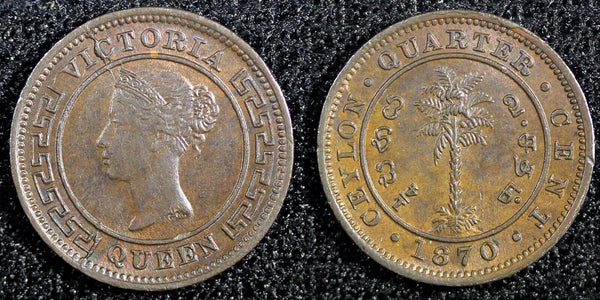 Ceylon Victoria Copper 1870 1/4 Cent UNC KM# 90 (23 954)