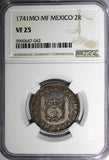 Mexico SPANISH Philip V Silver 1741 Mo MF 2 Reales NGC VF25 SCARCE KM# 84 (042)