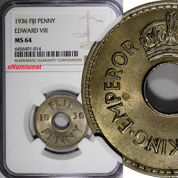 Fiji Edward VIII 1936 1 Penny NGC MS64 Mintage-120,000 One Year Type KM# 6 (014)