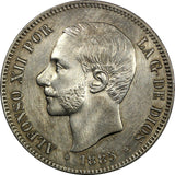 Spain Alfonso XII Silver 1885 (85) MS-M 5 Pesetas Weight: 25.0 g XF KM# 688
