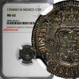 Mexico SPANISH COLONY Ferdinand VI Silver 1754 Mo M 1/2 Real NGC MS62 KM67.1/011