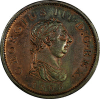 Great Britain George III Copper 1806 1 Penny Soho Mint 34 mm XF KM# 663