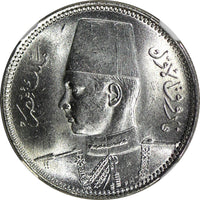 EGYPT Farouk (1936-1952) Silver AH1356 1937 2 Piastres NGC MS64 KM# 365 (048)
