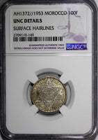 Morocco Mohammed V Silver 1953/AH1372 100 Francs NGC UNC DETAILS Y# 52 (149)