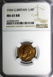 Great Britain George V (1910-1936) 1936 Farthing NGC MS65 RB NICE RED KM# 825
