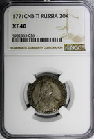 Russia Catherine II Silver 1771 SPB TI 20 Kopeks NGC XF40  Toned C# 63a.2 (036)
