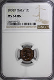 Italy Vittorio Emanuele III 1903 R 1 Centesimo NGC MS64 BN  KM# 35 (001)