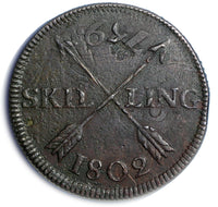 Sweden 1802 1 Skilling Overstruck on 1759 SM 2 Ore  Clear Full Date  KM#566