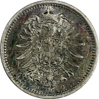 Germany - Empire Silver 1875 J 50 Pfennig Hamburg Rainbow Toned KM# 6(14 852)