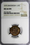Rhodesia Bronze 1975 1/2 Cent NGC MS66 BN TONING TOP GRADED BY NGC KM# 9 (005)
