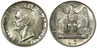 Italy Vittorio Emanuele III Silver 1928 R 5 Lire *FERT* aUNC SCARCE KM# 67.1 (8)