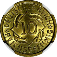 Germany Weimar Republic 1929 A 10 Reichspfennig NGC UNC DETAILS KM# 40 (114)