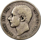 Spain Alfonso XII Silver 1885 (85) MS-M  Peseta RARE KEY DATE KM# 686