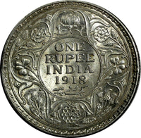 India-British George V Silver 1918 (B) 1 Rupee aUNC Mint Luster KM# 524 (18 822)