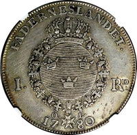 SWEDEN Gustaf III Silver 1780 OL 1 Riksdaler NGC XF DETAILS Dav-1736,KM# 527