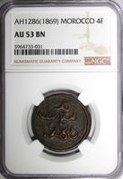 Morocco Sidi Mohammed IV  AH1286 (1869) 4 Falus NGC AU53 BN TOP GRADED C# 166.1