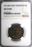 Morocco Sidi Mohammed IV  AH1286 (1869) 4 Falus NGC AU53 BN TOP GRADED C# 166.1