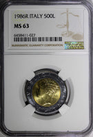 Italy Bi-Metallic 1986 R 500 Lire NGC MS63 BU KM# 111 (27)