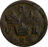 Sweden Charles X Gustav (1654-1660) Copper 1656 1/4 Ore KM# 211 (14 605)