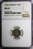 Norway Haakon VII Copper-Nickel 1926 10 Ore NGC MS65 TOP GRADED  KM# 383 (083)