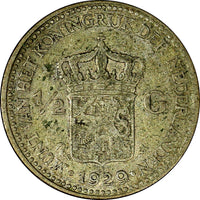 Netherlands Wilhelmina (1890-1948)  Silver 1929 1/2 Gulden XF KM# 160 (8108)