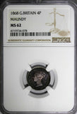 Great Britain Victoria Silver 1868 4 Pence NGC MS62 MAUNDY Mintage-4,158 KM#732