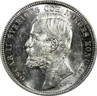 Sweden Oscar II Silver 1897 EB 1 Krona Mintage-735,391 aUNC/UNC KM# 760 (22 248)