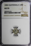 GUATEMALA Silver 1884  1/4 Real  NGC AU55  Low Mintage-100,00 KM# 151 (75)