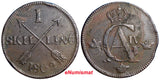 SWEDEN COPPER 1802  1 SKILLING OVERSTRUCK ON 2 ORE S.M. 1743-1768  KM#566 (3055)