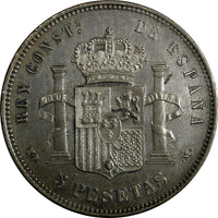 Spain Alfonso XIII Silver 1889 MPM 5 Pesetas XF Condition 37mm KM# 689 (18 840)