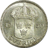 Sweden Gustaf V Silver 1930 G  25 Öre aUNC  KM# 785 (22 052)