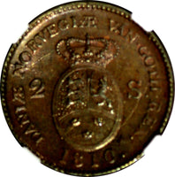 Denmark Frederik VI Copper 1810 IC 2 Skilling NGC MS61 BN 2 YEARS TYPE KM#670(8)