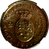 Denmark Frederik VI Copper 1810 IC 2 Skilling NGC MS61 BN 2 YEARS TYPE KM#670(8)