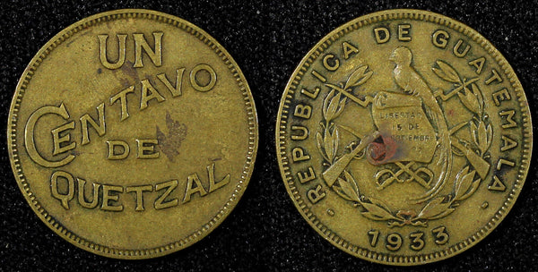 GUATEMALA Brass 1933 1 Centavo Royal British Mint  KM# 249 (22 825)