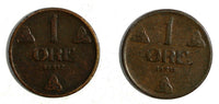 Norway Haakon VII Bronze LOT OF 2 COINS 1912 1 Ore SCARCE  KM# 367