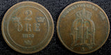 Sweden Oscar II Copper 1876 2 Ore  KM# 735   (23 134)