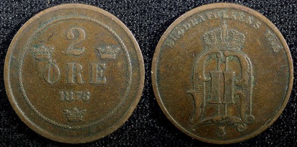 Sweden Oscar II Copper 1876 2 Ore  KM# 735   (23 134)