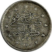 Turkey Mehmed V Silver AH1327//3 (1911) 2 Kurush Toning KM# 749 (18 273)