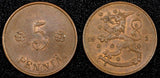 FINLAND Copper 1921 5 Penniä  UNC KM# 22 RANDOM PICK  (1 COIN)