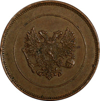 Finland Civil War Coinage Nicholas II Copper 1917 10 Penniä  KM# 18 (18 749)