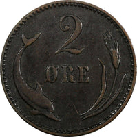 Denmark Christian IX Bronze 1891 CS 2 Øre 21mm KM# 793.1 (20 568)