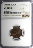 Italy Vittorio Emanuele III 1903 R 2 Centesimi NGC MS64 RB NICE RED KM# 38 (37)