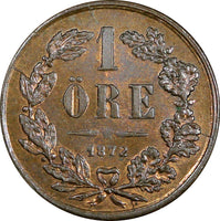 Sweden Carl XV Adolf Bronze 1872 L.A. 1 Ore  UNC Condition KM# 705 (22 000)