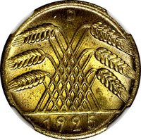 Germany 1925 D 10 Reichspfennig NGC MS65 ONLY 1 GRADED HIGHEST KM# 40 (50)
