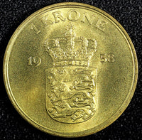 DENMARK Frederik IX Aluminum-Bronze 1958 C S 1 Krone GEM BU COIN KM# 837.2 (787)