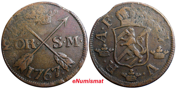 SWEDEN COPPER Adolf Frederick 1767 2 Ore,S.M  Low Mintage:467,000  KM#461 (2379)