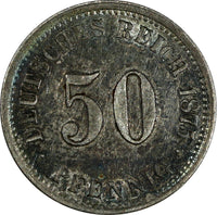 Germany - Empire Silver 1875 J 50 Pfennig Hamburg Rainbow Toned KM# 6(14 852)